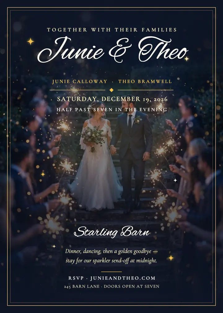 Junie and Theo sparkler send-off invite template