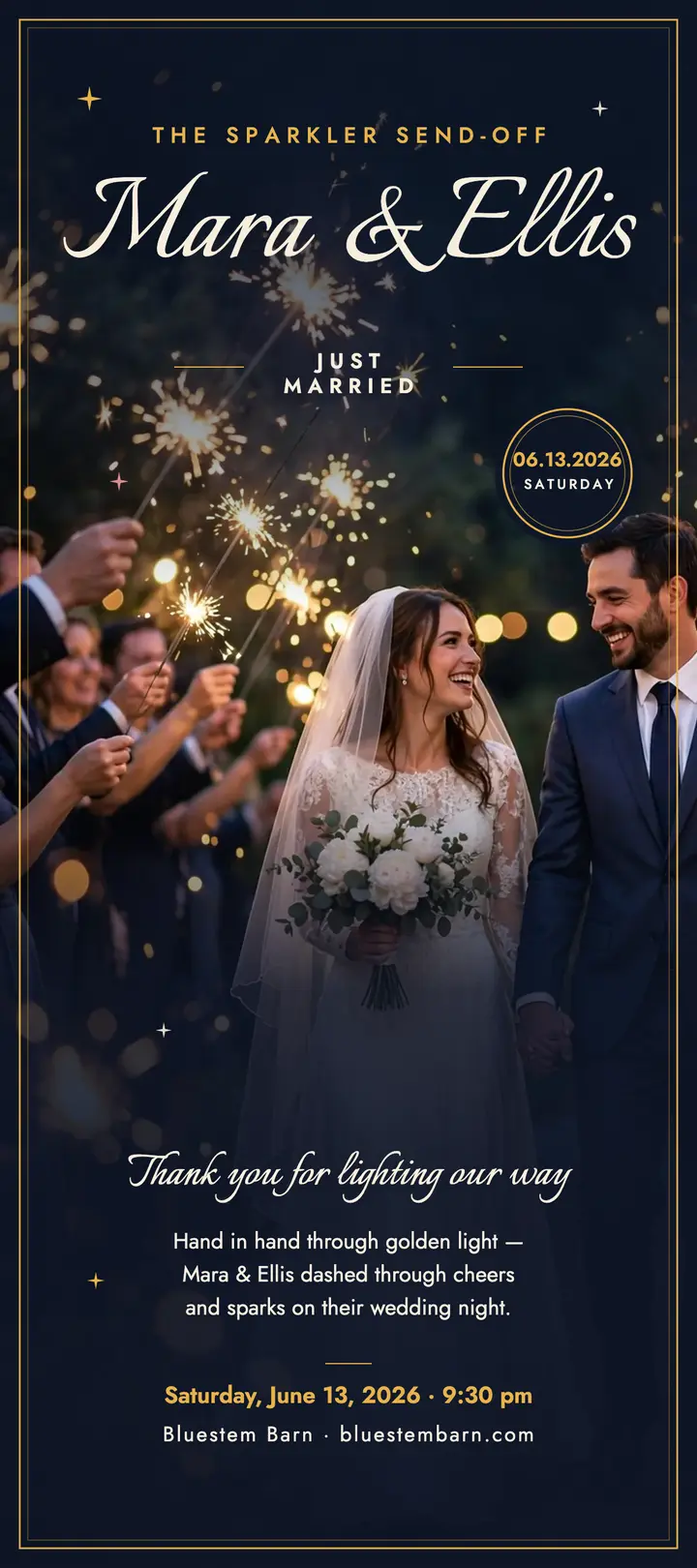 Mara and Ellis sparkler send-off rack card template