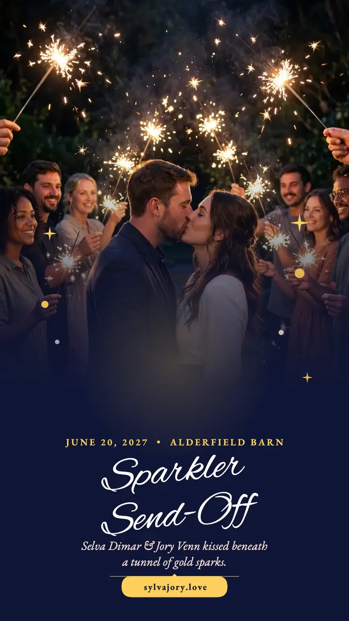 Selva and Jory sparkler send-off story: wedding sparkler send-off story template