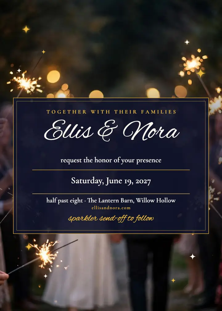Ellis and Nora sparkler send-off invitation template
