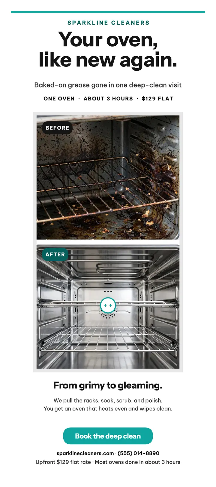 Sparkline oven deep clean rack card: oven cleaning rack card template