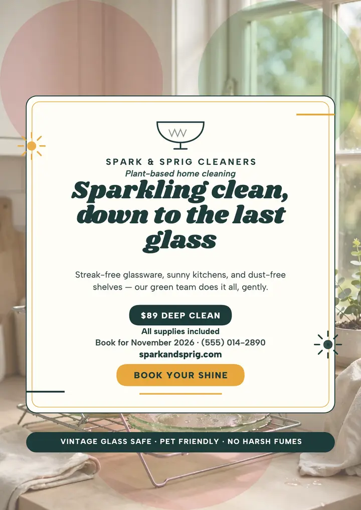 Spark and Sprig sparkling glass cleaning flyer template