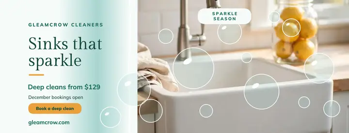 Gleamcrow sparkling kitchen Facebook cover: kitchen cleaning facebook cover template