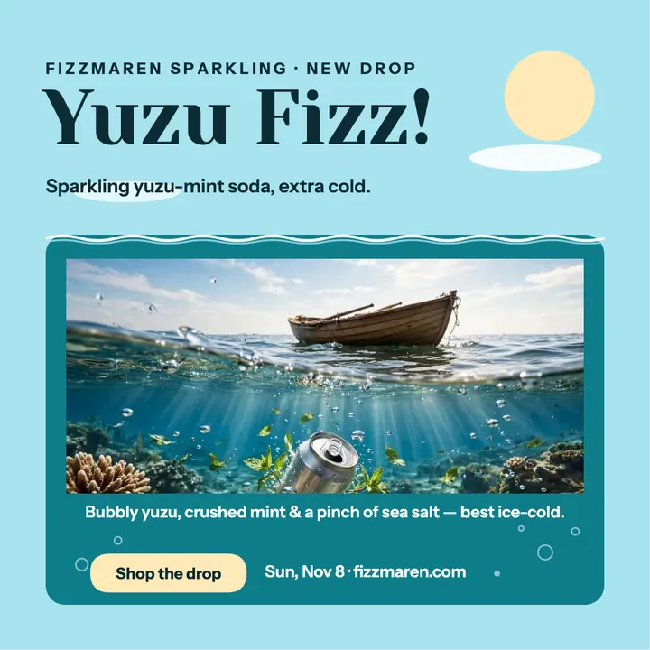 Fizzmaren Yuzu Mint soda split launch template