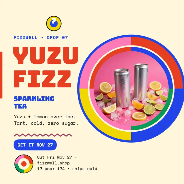 Fizzwell Yuzu Fizz drop discs post: sparkling tea drop post template