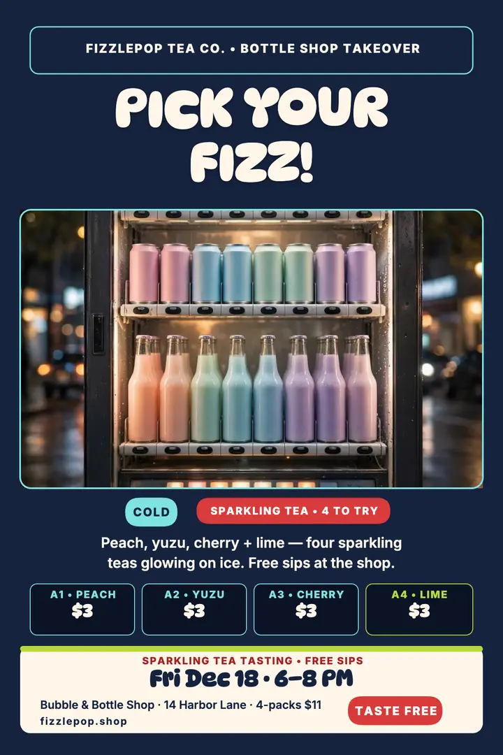 Fizzlepop sparkling tea tasting poster template