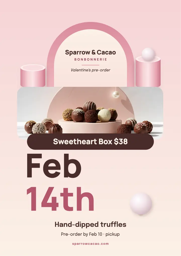 Sparrow & Cacao Valentine's sweetheart box flyer template