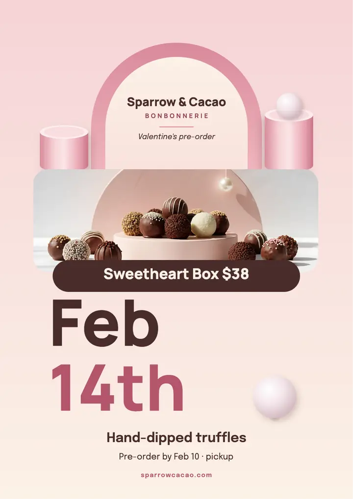 Sparrow & Cacao Valentine's sweetheart box flyer template