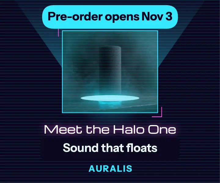 Halo One speaker pre-order hologram ad: product launch ad template