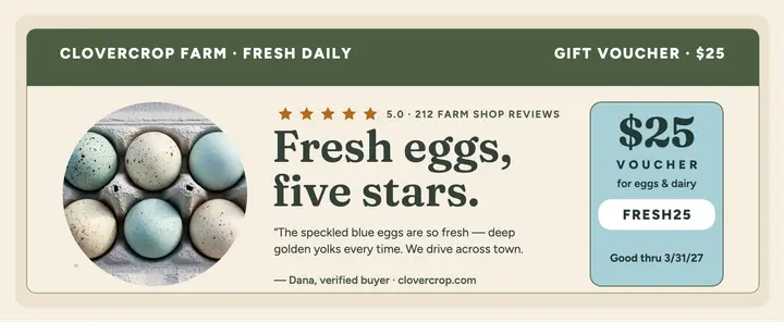 Clovercrop speckled egg review voucher template