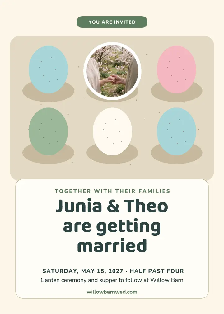 Junia and Theo spring garden wedding invitation template