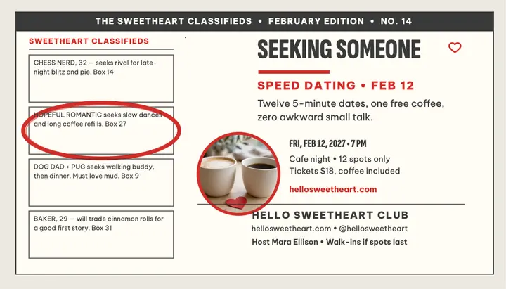 Hello Sweetheart speed dating card template