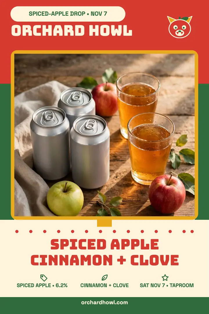 Orchard Howl spiced cider drop poster template