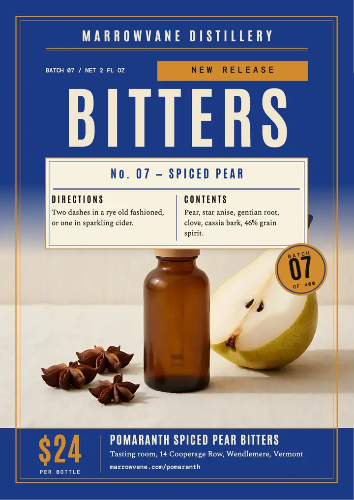 Spiced pear bitters launch flyer, apothecary label template
