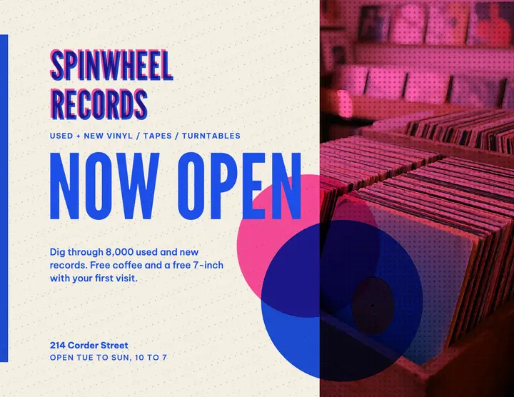 Spinwheel Records now open flyer, risograph template