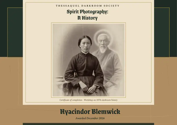 Spirit photography workshop certificate, cabinet card template