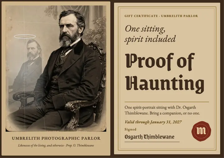 Proof of Haunting spirit portrait gift certificate template