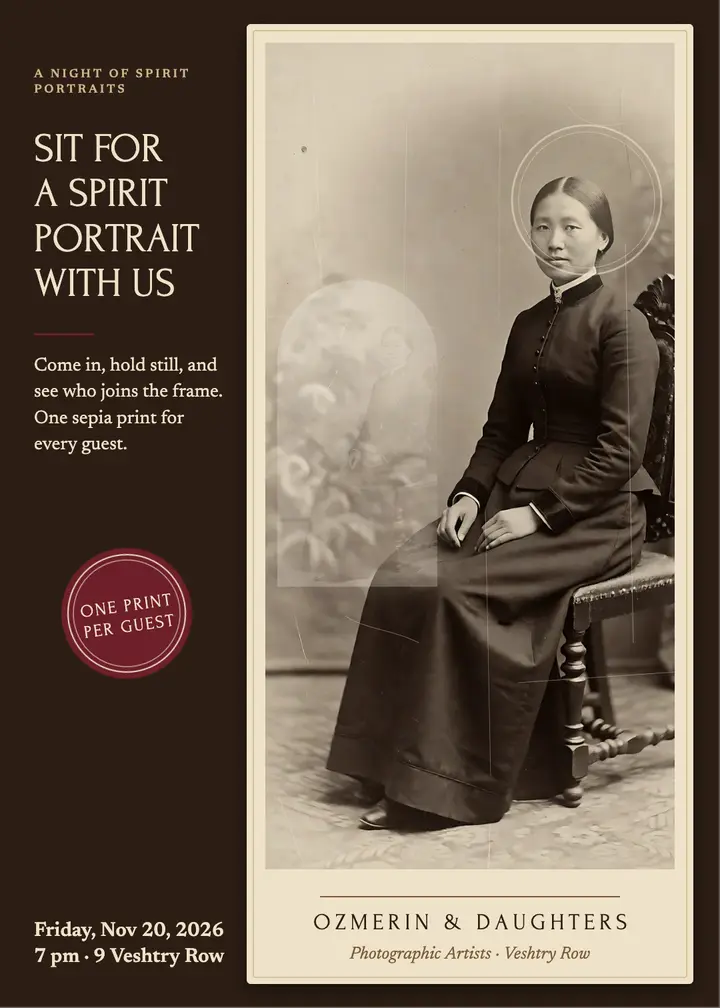 Spirit portrait night invitation, sepia cabinet card template