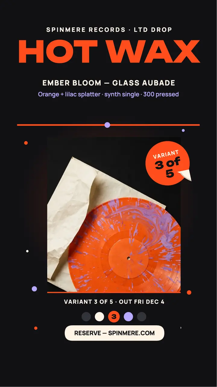 Spinmere ember splatter single drop story: record variant drop story template