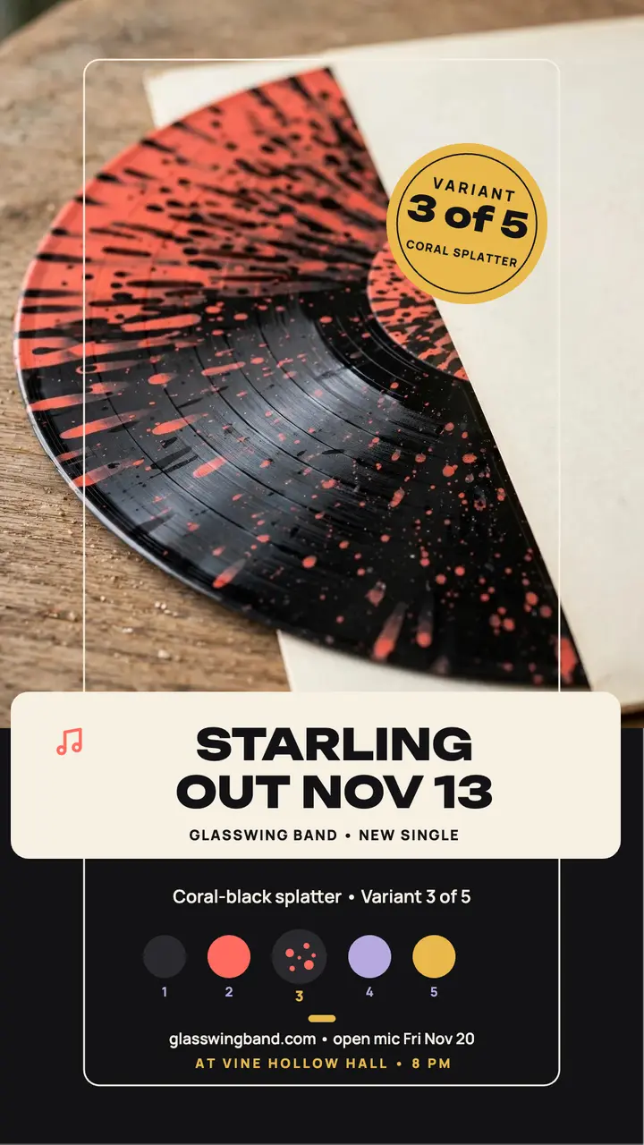 Glasswing Band Starling vinyl drop story: single drop story template