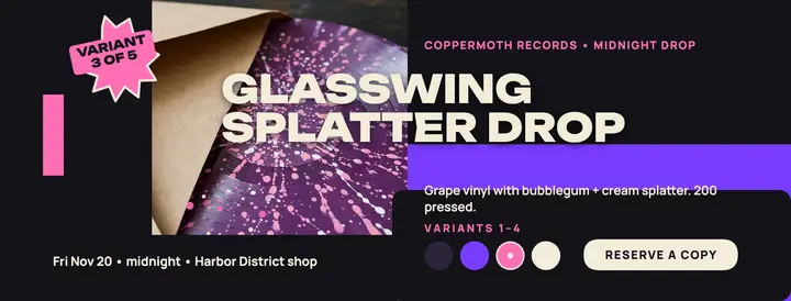 Coppermoth Glasswing splatter drop cover template