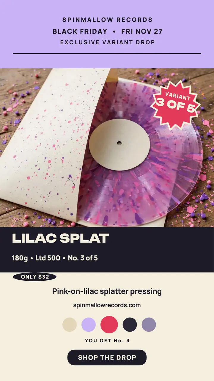 Spinmallow lilac splatter vinyl sale story: vinyl sale story template