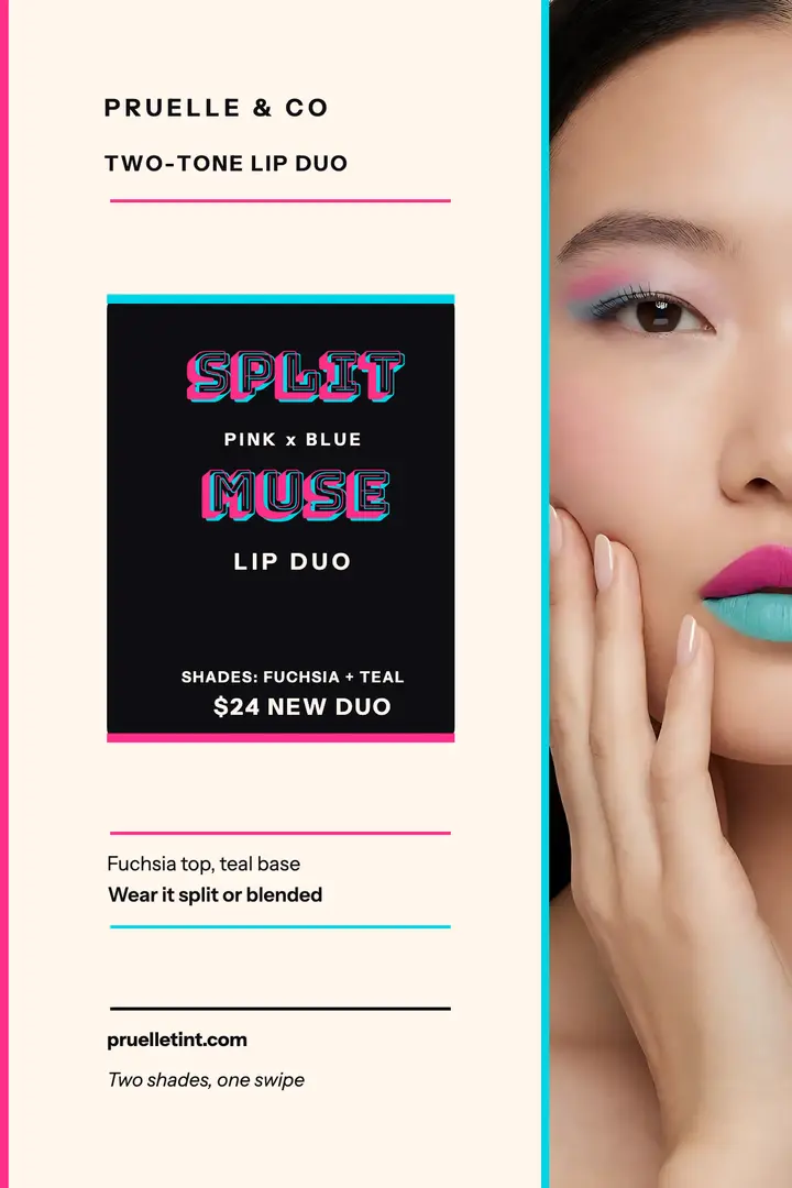 Split Muse two-tone lipstick poster: lipstick duo poster template