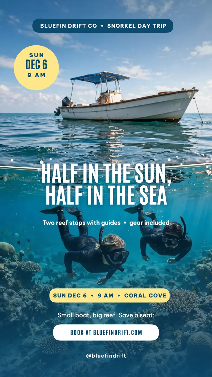 Bluefin Drift snorkel split-sea story template