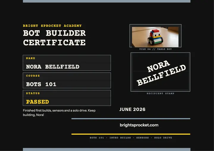 Bright Sprocket robotics certificate template