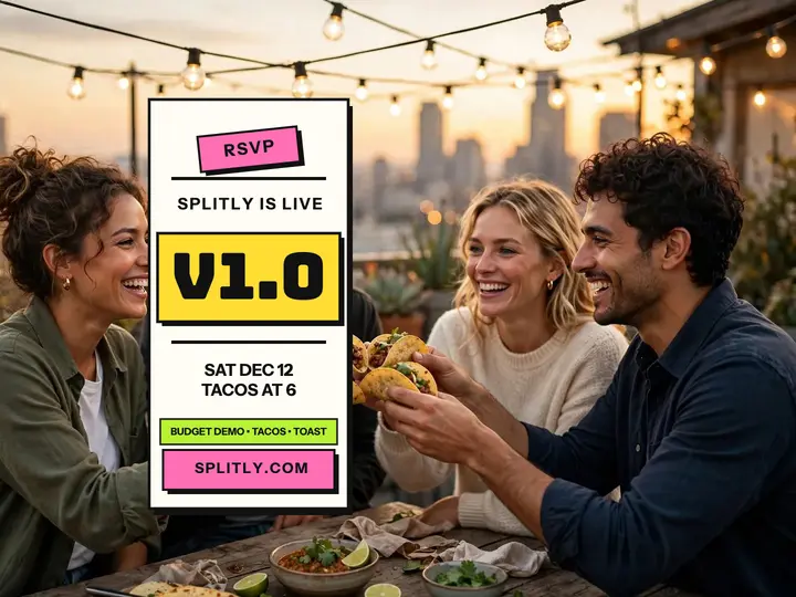 Splitly budget app launch party slide template