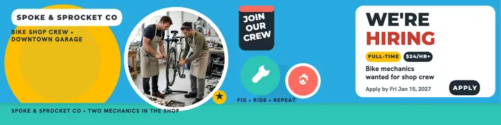 Spoke and Sprocket hiring banner, bike crew template
