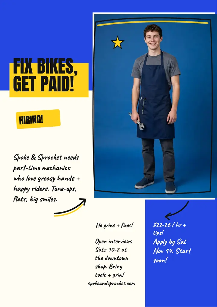 Spoke and Sprocket hiring mechanic flyer template
