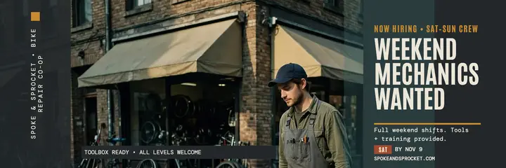Spoke and Sprocket weekend mechanics hiring header template