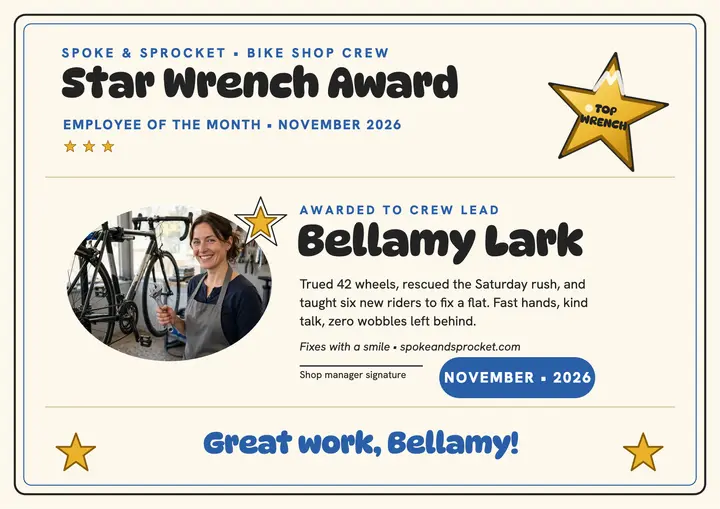 Spoke and Sprocket star award certificate template