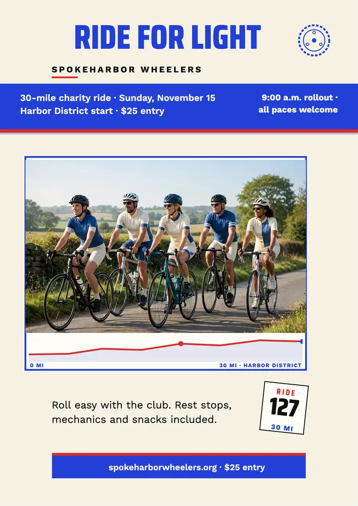 Spokeharbor Wheelers charity ride flyer template