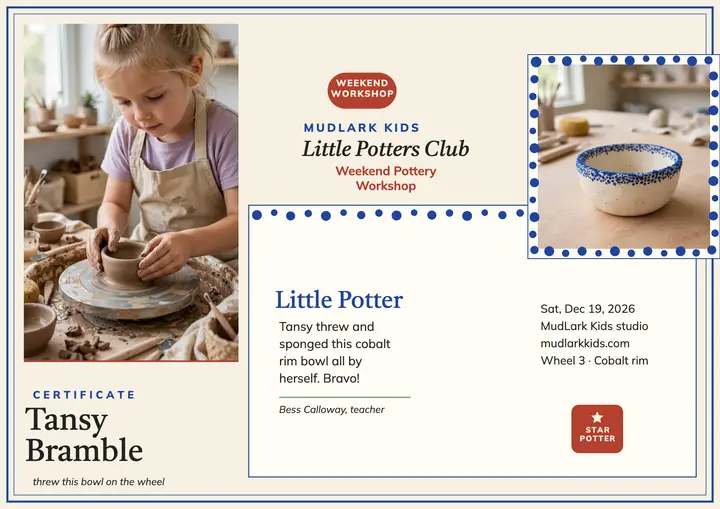 MudLark pottery certificate, spongeware template