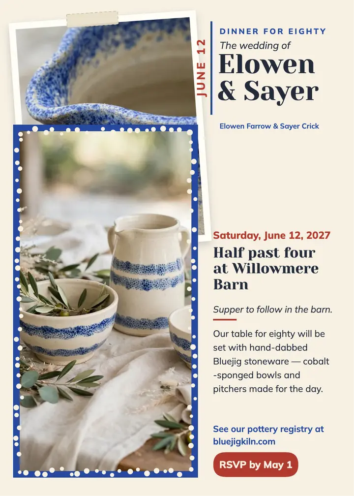 Spongeware pottery wedding invitation template