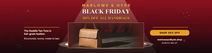 Marlowe and Hyde Black Friday handbag banner: black friday sale banner template