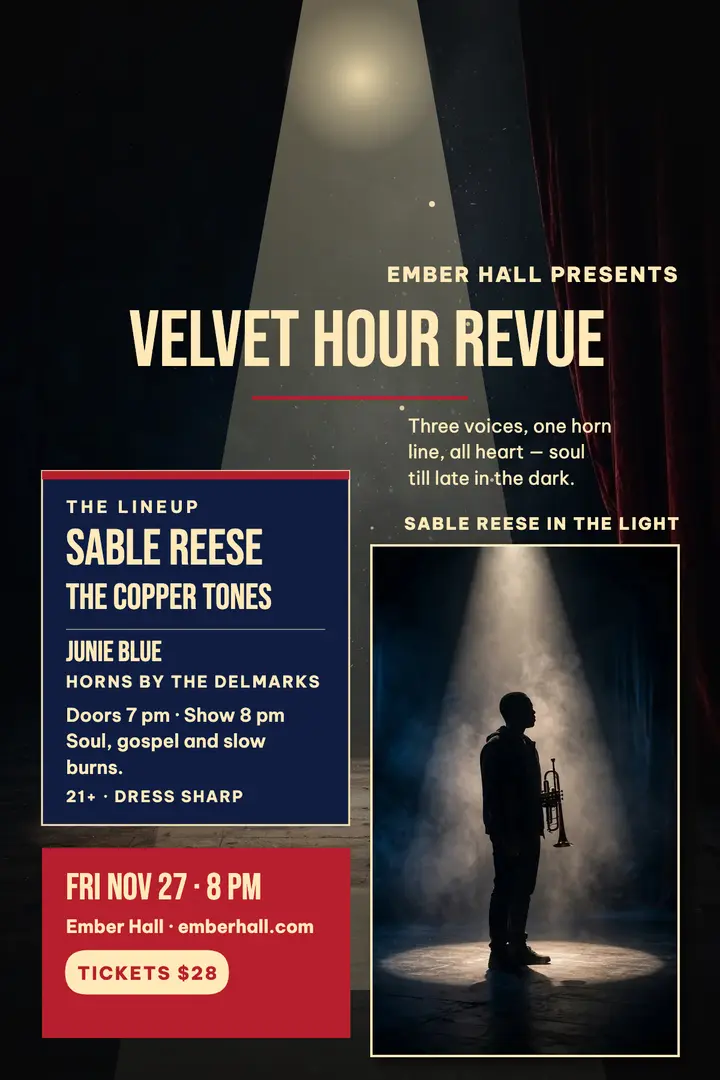 Velvet Hour Revue soul poster, Ember Hall template