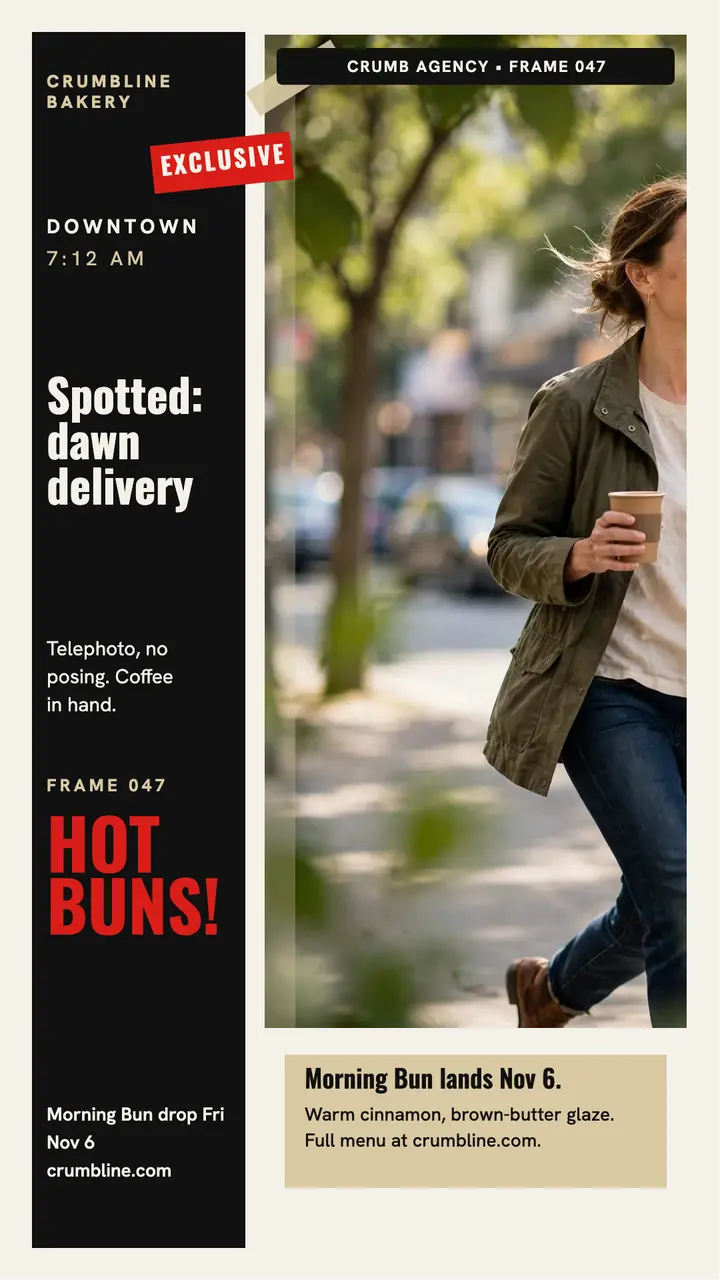 Spotted bakery founder story, Crumbline: bakery founder story template