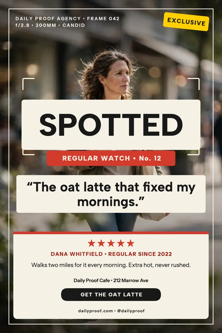 Spotted regular oat latte review poster: spotted customer review poster template