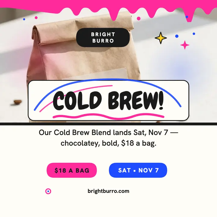 Bright Burro cold brew spray launch post: cold brew launch post template