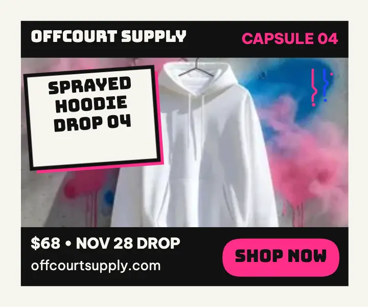Offcourt sprayed hoodie drop ad template