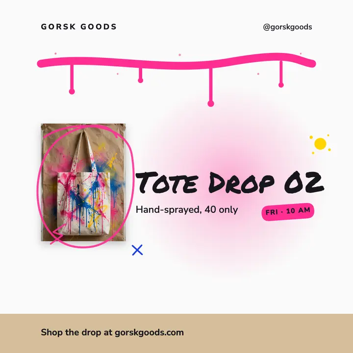 Hand-sprayed tote drop square post: tote bag drop post template