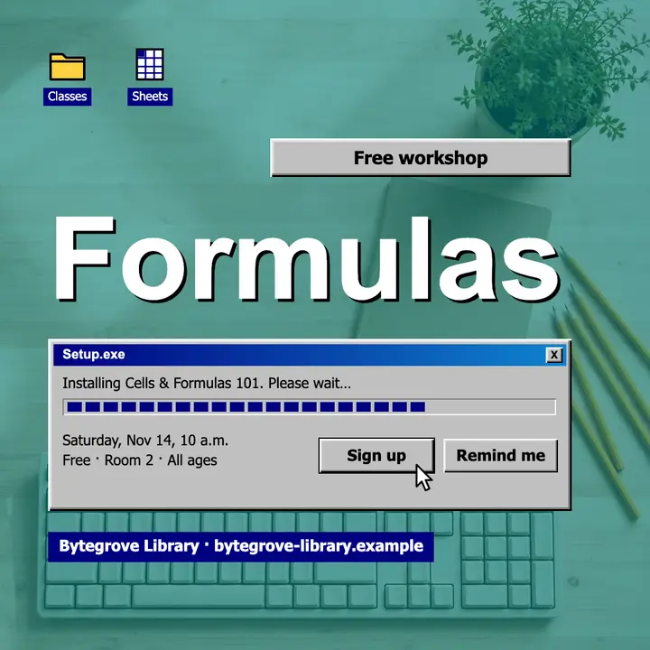 Formulas workshop, retro desktop window post template