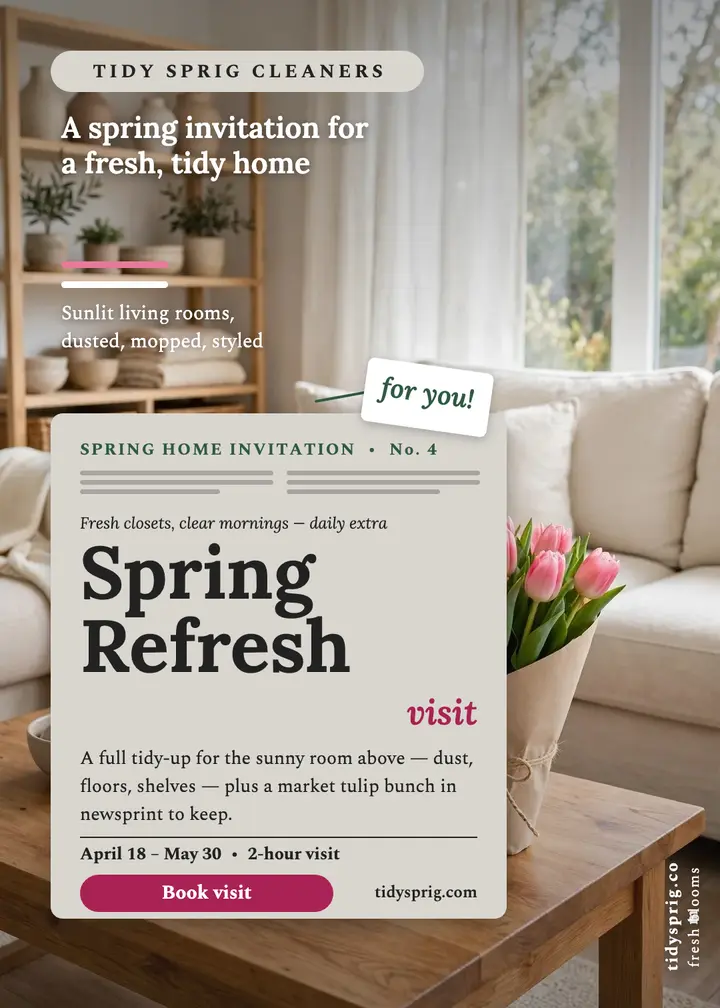 Tidy Sprig spring refresh invite: cleaning service invitation template