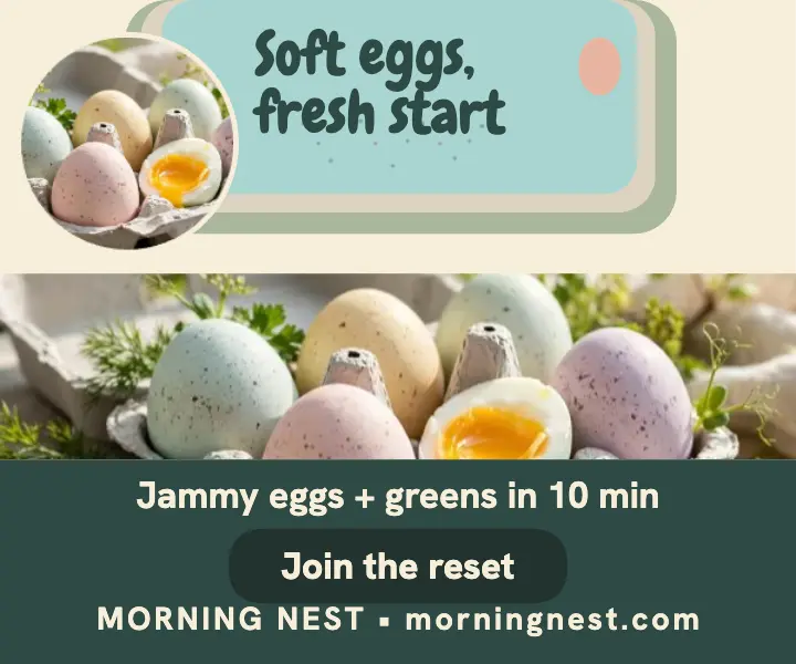 Morning Nest spring egg reset ad: breakfast program ad template