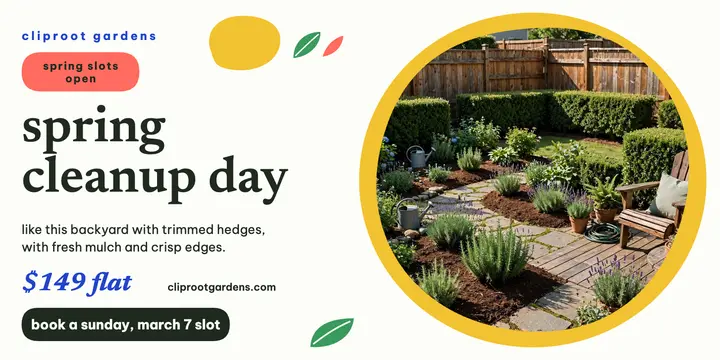 Cliproot Gardens spring cleanup x post: landscaper spring cleanup post template