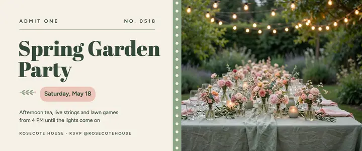 Spring garden party ticket template
