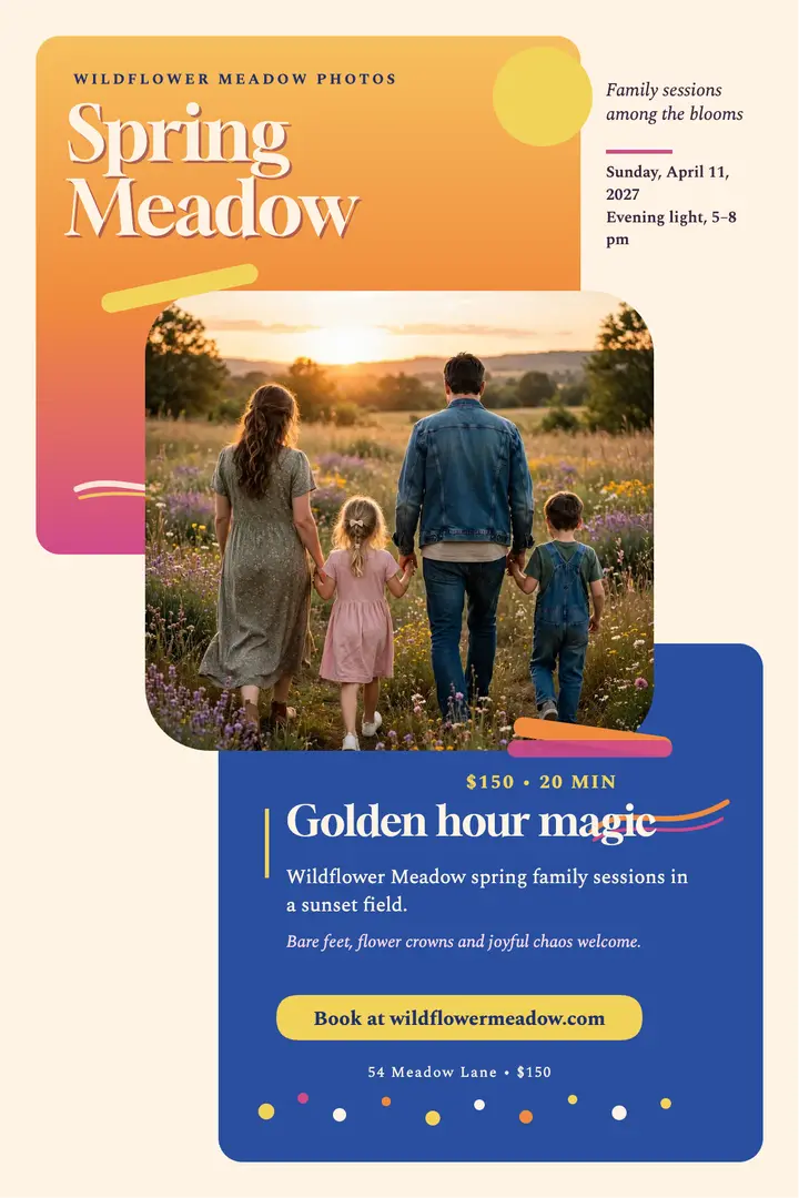 Wildflower Meadow spring family sessions poster template